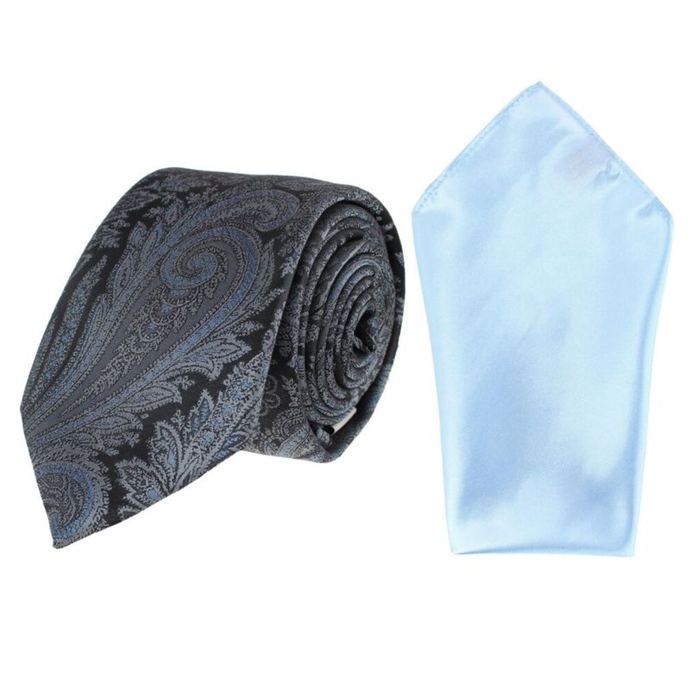 Essentials by Trafalgar Paisley Patterned Necktie and Solid Pocket Square Set